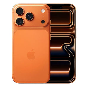 iPhone 17 Pro Orange displayed with front screen and triple rear cameras for refurbished listing on ViberStore