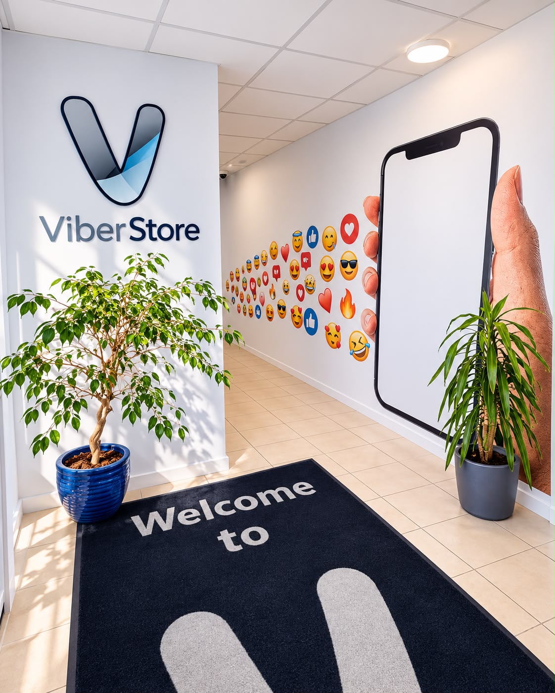 The ViberStore entrance in Dublin 12, with our logo and welcome mat